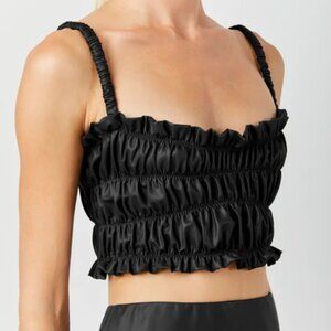 Soft Animal Black Faux Leather Crop Top Small Smocked Tank Ruffle Revolve